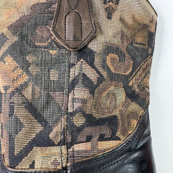 Vintage L.L. Bean Women’s 8 Cowboy Boots Black Leather Tapestry Western Boho USA - Picture 7 of 11